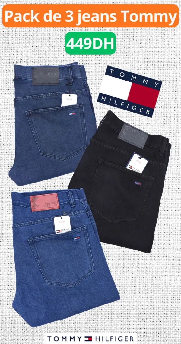 Pack de 3 jeans Tommy Coupe Normal Ref-DFD9001 ( Gris - Noir - Bleu )